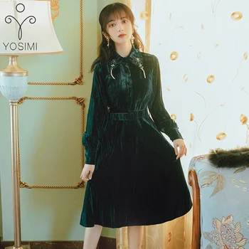 YOSIMI 2020 Spring Vintage Mid-calf Full Seeve Embroidery Velvet Women Dress Elegant A-line Dress Green Female Vestidos Sashes
YOSIMI 2020 Spring Vintage Mid-calf Full Seeve Embroidery Velvet Women Dress Elegant A-line Dress Green Female Vestidos Sashes