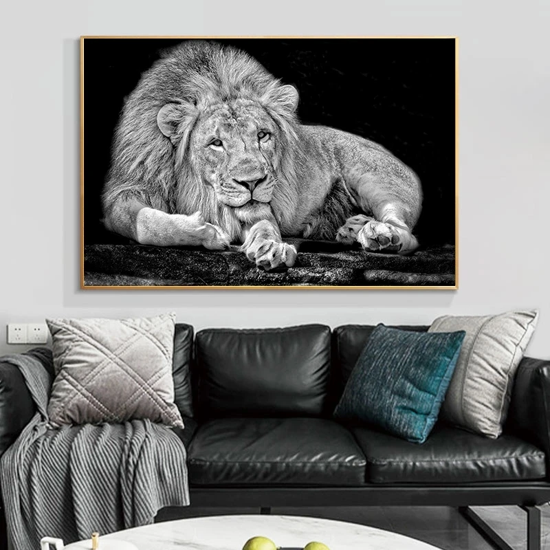 

Black White African Wild Lions Canvas Posters and Prints Animals Canvas Paintings on The Wall Art Pictures for Living Room Decor