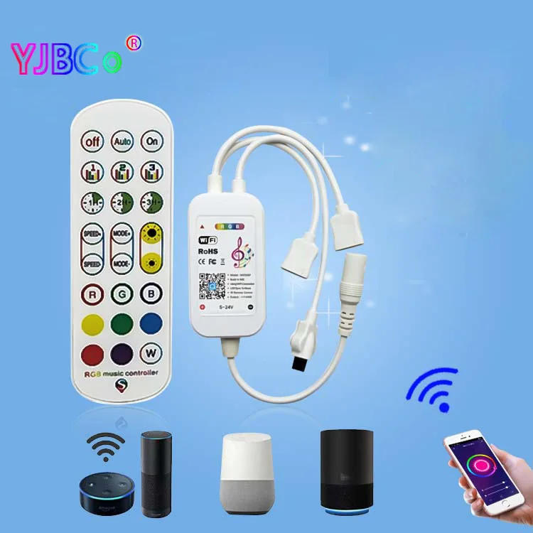 Tuya WiFi RGB Music LED Controller DC5-24V APP Voice 24keys IR remote Control Work with Alexa Echo Google for RGB led strip
Tuya WiFi RGB Music LED Controller DC5-24V APP Voice 24keys IR remote Control Work with Alexa Echo Google for RGB led strip