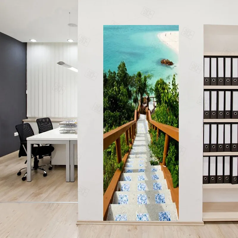 PVC-Self-Adhesive-Waterproof-Door-Sticker-3D-Aegean-Sea-Stairs-Photo-Wallpaper-Living-Room-Bedroom-Home (3)