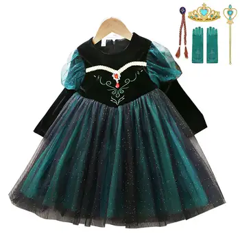 MUABABY Anna Dress For Girls Winter Velvet Princess Costumes Children Halloween Party Green Gown Lace Tulle Sequin Clothes 2-8T 
MUABABY Anna Dress For Girls Winter Velvet Princess Costumes Children Halloween Party Green Gown Lace Tulle Sequin Clothes 2-8T