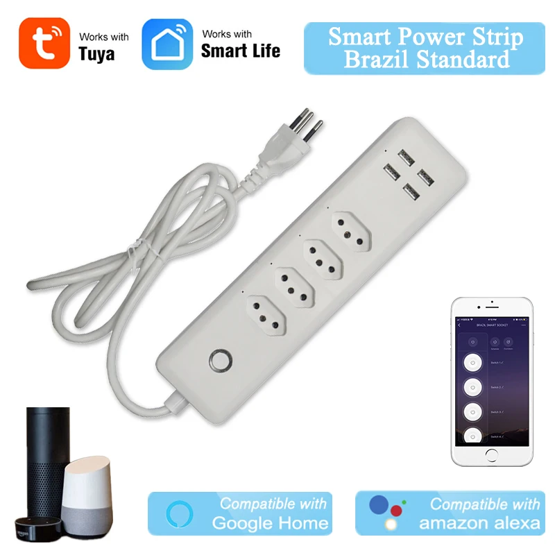 Brazil WiFi Smart Power Strip Brazil Outlets Type-N Plug Sockets with USB Remote Voice Control Surge Protector Remote by Alexa
Brazil WiFi Smart Power Strip Brazil Outlets Type-N Plug Sockets with USB Remote Voice Control Surge Protector Remote by Alexa