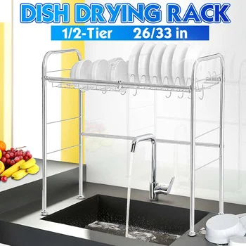 1/2 Tier 26/33in Multi-use Stainless Steel Kitchen Counter Dishes Rack Drain Drying Dish Holder Over Sink Generic Drying Rack
1/2 Tier 26/33in Multi-use Stainless Steel Kitchen Counter Dishes Rack Drain Drying Dish Holder Over Sink Generic Drying Rack