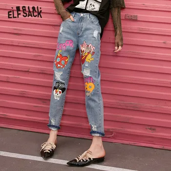 ELFSACK Blue Solid Graphic Print Ripped Washed Korean Women Jeans 2020 Spring Straight Loose Casual Ladies Daily Denim Trousers 
ELFSACK Blue Solid Graphic Print Ripped Washed Korean Women Jeans 2020 Spring Straight Loose Casual Ladies Daily Denim Trousers