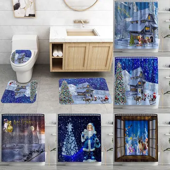 Merry Christmas Print Shower Curtain 4 Piece Carpet Cover Toilet Cover Bath Mat Pad Set Bathroom Curtain with 12 Hooks
Merry Christmas Print Shower Curtain 4 Piece Carpet Cover Toilet Cover Bath Mat Pad Set Bathroom Curtain with 12 Hooks