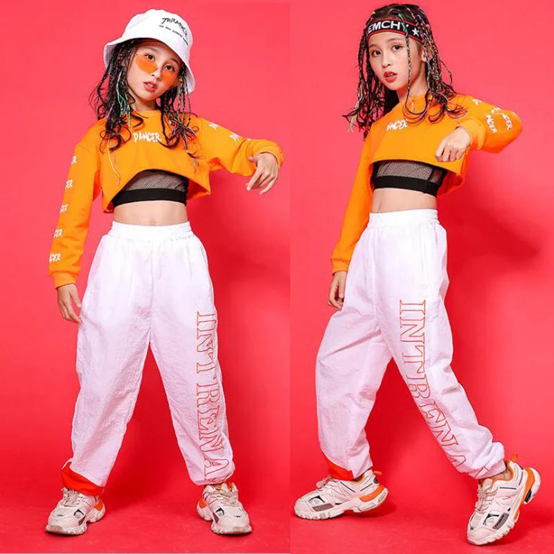 

Kid Hip Hop Clothing Hoodie Sweatshirt Shirt Top Crop Hollow Causal Pants for Girl Jazz Ballroom Dance Costume Clothes Wear