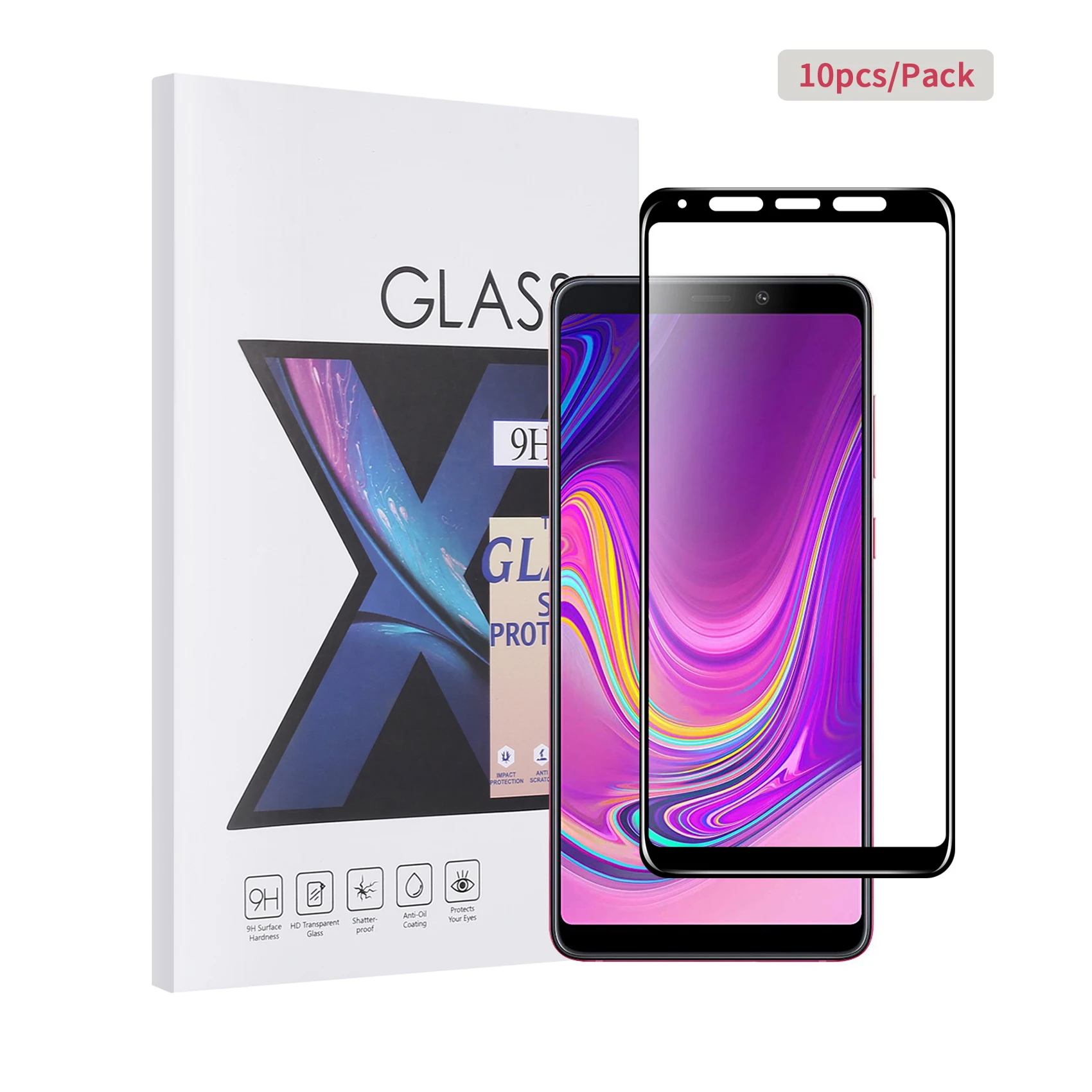 

10pcs Latest Screen Protector for Samsung Galaxy A9 (2018) tempered glass film 9H high hardness [Lastest curved edge]