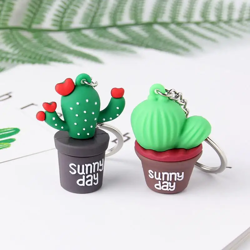 3D милый имитация зеленого растения Кактус в горшках брелок для женщин девочек