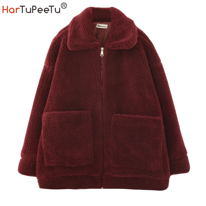 Jacket Women Winter 2020 Warm Faux Lamb Fur Thick Coat Oversize Loose Fit Zipper Red Green Outwear with Big Pockets New Arrival
Jacket Women Winter 2020 Warm Faux Lamb Fur Thick Coat Oversize Loose Fit Zipper Red Green Outwear with Big Pockets New Arrival