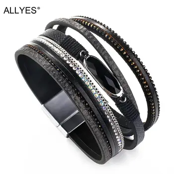 ALLYES Vintage Multilayer Black Leather Bracelet Unisex Fashion Rhinestone Resin Bangle Party Jewelry Simple Statement Jewelry
ALLYES Vintage Multilayer Black Leather Bracelet Unisex Fashion Rhinestone Resin Bangle Party Jewelry Simple Statement Jewelry