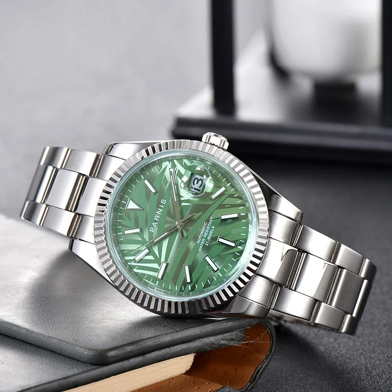 Фото Parnis 39.5mm Green Dial Men's Mechanical Watches Miyota 8215 Automatic Watch Sapphire Stainless Steel Waterproof Reloj Hombre | Мужские механические часы (1005003725643169)