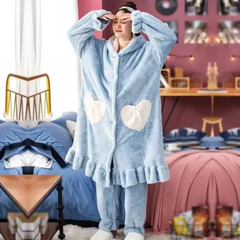 Autumn Winter Women Pajama Sets Ruffled Hooded Long Sleepwear Set Female Thick Warm Coral Flannel Nightgown
Autumn Winter Women Pajama Sets Ruffled Hooded Long Sleepwear Set Female Thick Warm Coral Flannel Nightgown