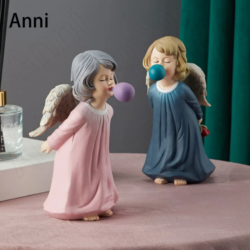 

Creativity Painted Angel Girl Figurine Nordic Modern Cartoons Character Resins Sculpture Ornaments Home Decoration Accessories