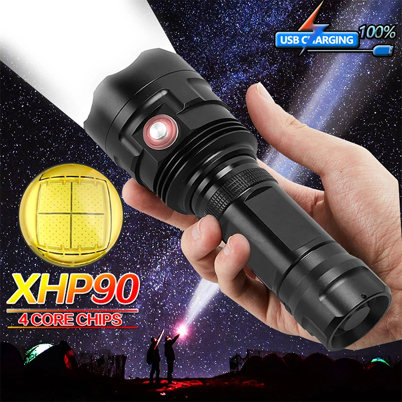Super Bright XHP90 USB Rechargeable LED Flashlight Powerful Torch Waterproof Hunting Light Use 18650 or 26650 Battery
Super Bright XHP90 USB Rechargeable LED Flashlight Powerful Torch Waterproof Hunting Light Use 18650 or 26650 Battery