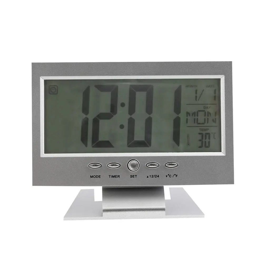 Voice Control Back-light LCD Alarm Clock Weather Monitor Calendar With Timer Sound Sensor Temperature Desktop Table Clock Hot
Voice Control Back-light LCD Alarm Clock Weather Monitor Calendar With Timer Sound Sensor Temperature Desktop Table Clock Hot