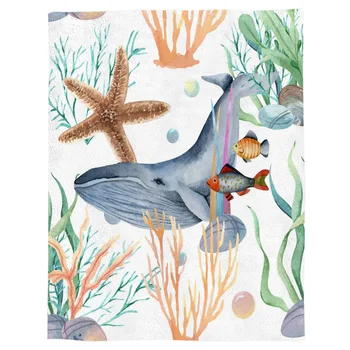 Whale Starfish Seaweed Throw Blanket Portable Flannel Blanket Hotel/Sofa/Office/Plane Travel Blankets for Beds 
Whale Starfish Seaweed Throw Blanket Portable Flannel Blanket Hotel/Sofa/Office/Plane Travel Blankets for Beds