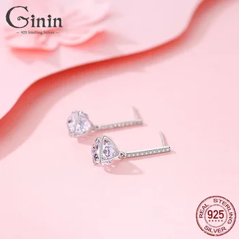 

GININ Real 100% 925 Sterling Silver Temperament Full Zircon Luxury Triangle Drop Earrings For Women Girl Valentine Gift Jewelry