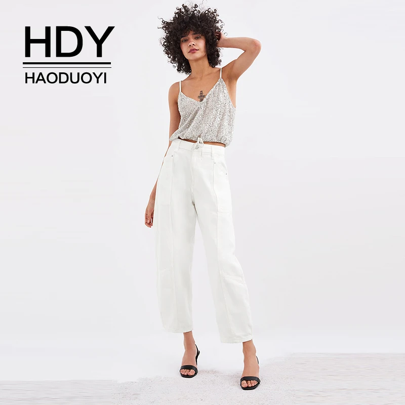 

HDY Haoduoyi Women Solid Casual Sexy Sequin Tie Waist Adjustable Hem Spaghetti Super Comfy Party Dailywear Tanks