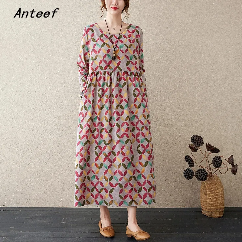 Anteef long sleeve cotton vintage floral dresses for women casual loose summer spring autumn dress elegant clothing 2021
Anteef long sleeve cotton vintage floral dresses for women casual loose summer spring autumn dress elegant clothing 2021
