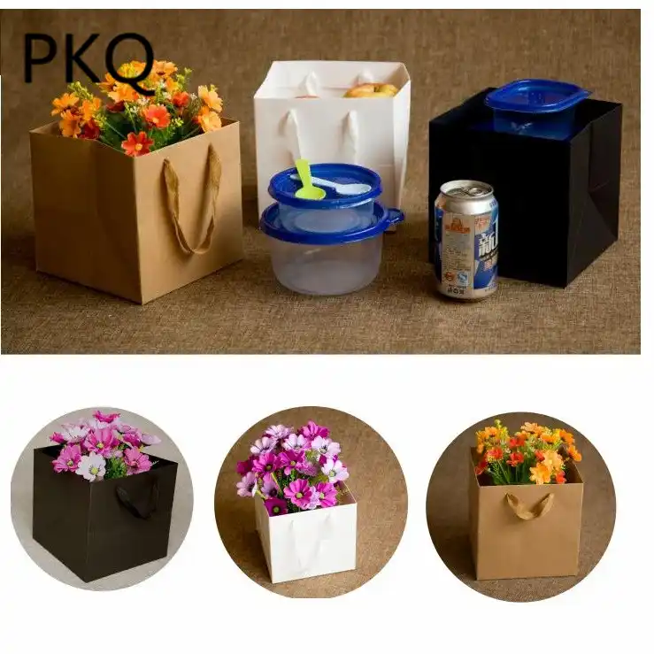 10pcs small gift bags with handle white/black kraft paper bag