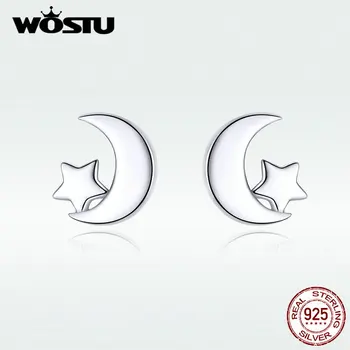 

WOSTU New Moon & Star Earrings 100% Real 925 Sterling Silver Earrings For Women Hot Fashion Jewelry Gift Making BKE726