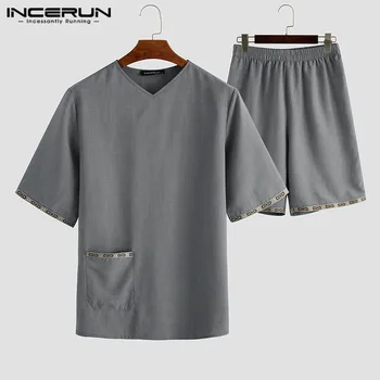 Men Homewear Pajamas Sets Vintage Print Patchwork Leisure Short Sleeve Tops Shorts Retro 2 Pieces Unisex Sleepwear Suits INCERUN
Men Homewear Pajamas Sets Vintage Print Patchwork Leisure Short Sleeve Tops Shorts Retro 2 Pieces Unisex Sleepwear Suits INCERUN