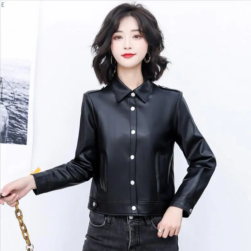 Women's Leather Coat New 2023 Spring Leather Jacket Women Clothing Short Slim Motorcycle Coats Female Jackets Black 
Women's Leather Coat New 2023 Spring Leather Jacket Women Clothing Short Slim Motorcycle Coats Female Jackets Black