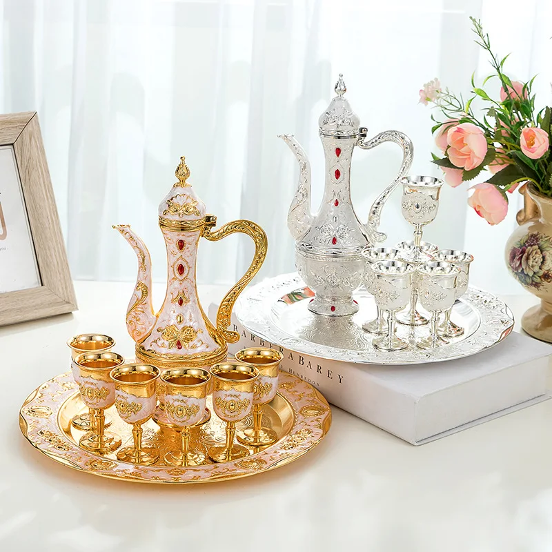 Metal Wine Set Liquor Tray Gift Russian Wine Set High-End European-Style Antique Zinc Wine Jug Wine Glass
Metal Wine Set Liquor Tray Gift Russian Wine Set High-End European-Style Antique Zinc Wine Jug Wine Glass