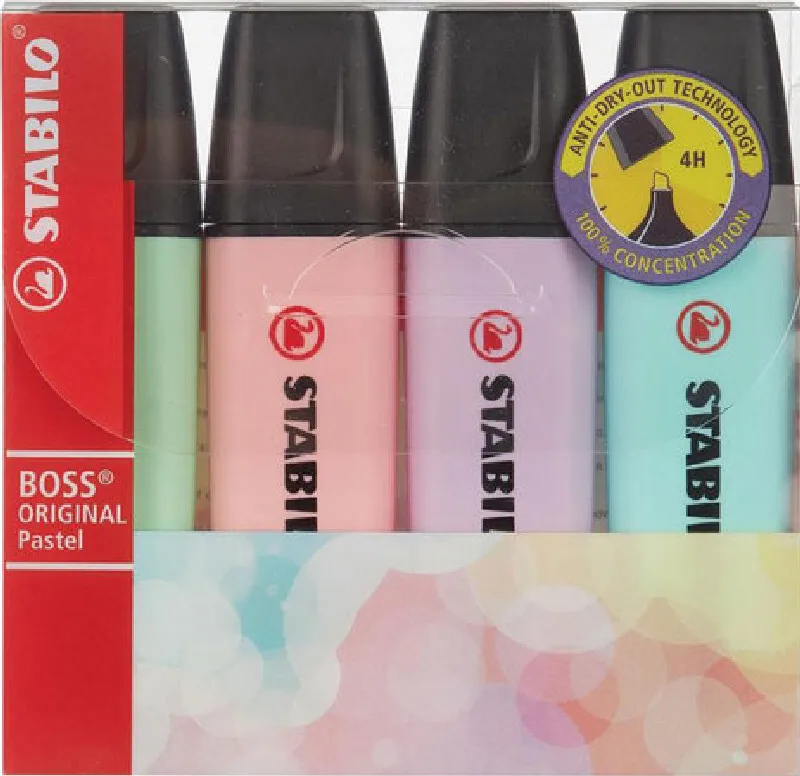 Набор текстовыделителей STABILO 4 шт. "Boss Pastel" ПАСТЕЛЬ АССОРТИ линия 2-5 мм 70/4-2 |