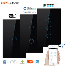 Wifi Slimme Lichtschakelaar Glas Screen Touch Panel Voice Control Draadloze Wandschakelaar werken met Alexa Echo Google Home 1 /2/3-Gang(China)