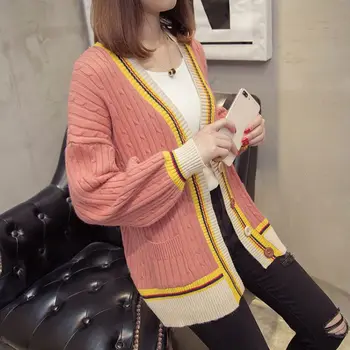 Autumn Korean Style Sweater Twist Single Breasted Cardigan Sweater Stitching Color Pocket Knit Cardigan Coat 
Autumn Korean Style Sweater Twist Single Breasted Cardigan Sweater Stitching Color Pocket Knit Cardigan Coat