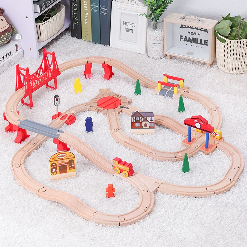 DIY Universal Accessories Wooden Tracks Train Set Toy Train Compatible for All Common Track Wooden Train Toy for Kids Gifts