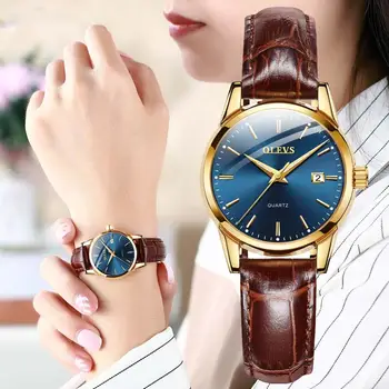 

OLEVS Women Quartz Watch Leather Classic Dress Fashion simple 3ATM Hardlex Glass Waterproof Round Dial Lady WristWatch