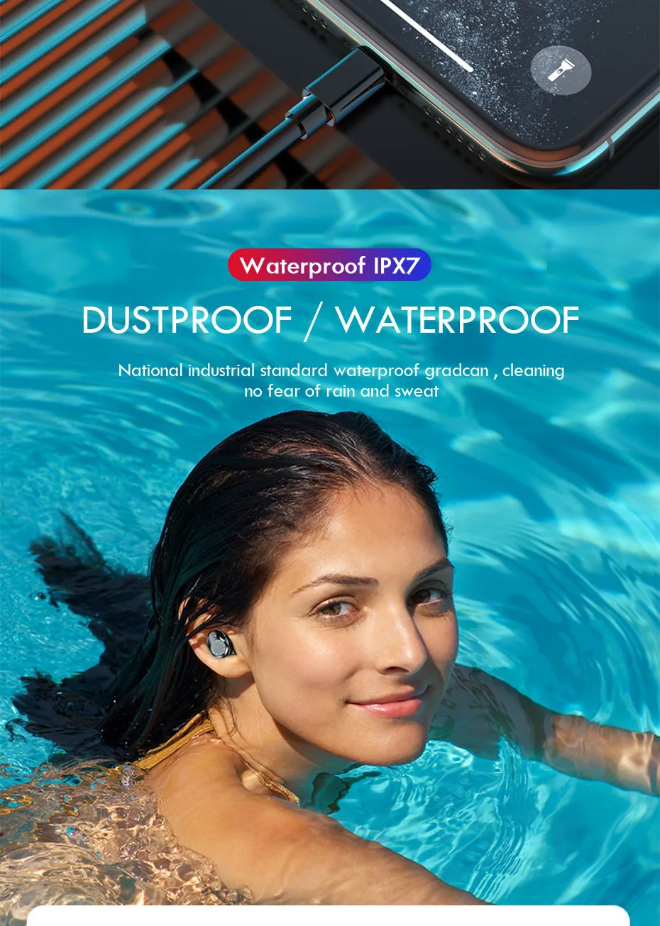 Wireless Headphones IPX7 Waterproof Touch Control 9D TWS Bluetooth 5.0 Stereo Earbuds Sports Earphones Headsets with Microphone