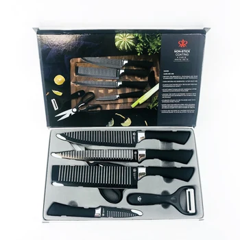 Chef Knife Set, 6-Piece Non Stick Groove Ripple Kitchen Knives Set, Steak Carving Fruit Knife, Scissors, Pizza Knife & Peeler
Chef Knife Set, 6-Piece Non Stick Groove Ripple Kitchen Knives Set, Steak Carving Fruit Knife, Scissors, Pizza Knife & Peeler