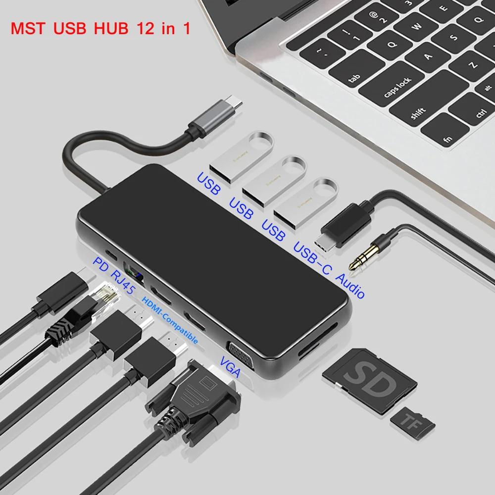 Док-станция usb-хаб MST Type C USB VGA RJ45 PD 3 0 для ноутбуков док-станция Thunderbolt | Электроника