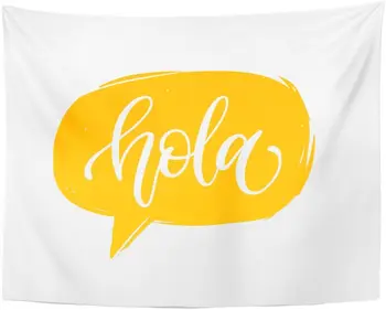 Tapestry Yellow Brush Hola Calligraphy Spanish Translation of Hello Phrase Hand Lettering in Speech Bubble Cursive Tapestries
Tapestry Yellow Brush Hola Calligraphy Spanish Translation of Hello Phrase Hand Lettering in Speech Bubble Cursive Tapestries