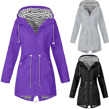 

UK Women's Waterproof Raincoat Ladies Outdoor Wind Rain Forest Long Jacket Coat Solid Long Sleeve Casual