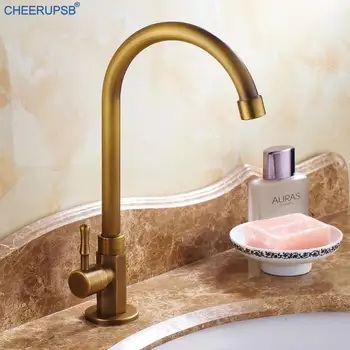 

Bathroom Mixer Tap Wash Basin Single Cold Faucet Deck Mount Rotatable Retro Faucets Brass Brushed Filtered Taps Wastafel Kraan