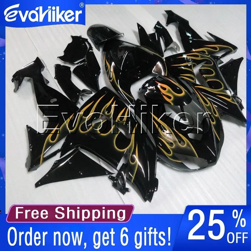 

Custom motorcycle plastic cover for ZX-10R 2006-2007 yellow flames ABS fairing+gifts