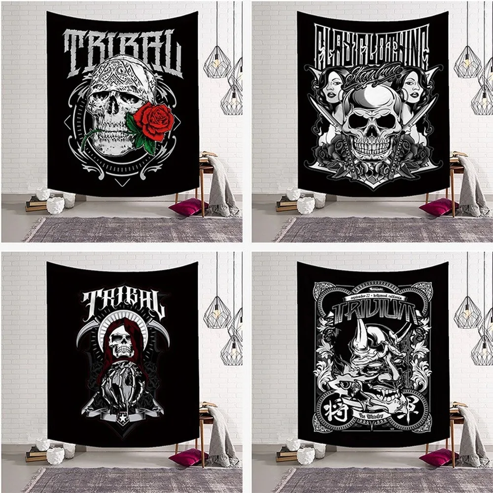

Hippie Tapestry Skull Flag Banner Wall Hanging 3D Printed Polyester Blanket Tapestries for Living Room Bar Cafe Home Decoration