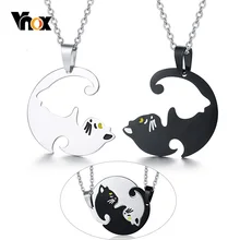 Vnox collares de parejas lindos de él y ella de acero inoxidable estimado gato mascota colgante Colar regalos gratis O cadena 20"(China)