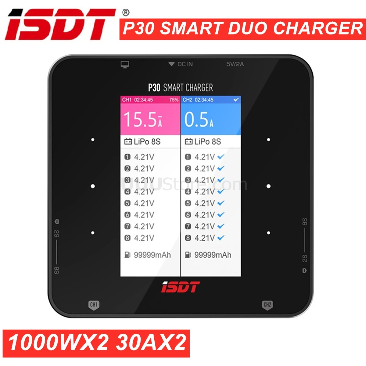 Фото ISDT P30 умное двойное зарядное устройство 1000WX2 30AX2 Высокая мощность двухканальный