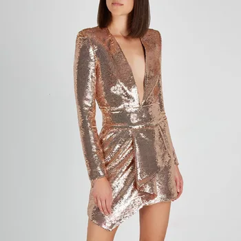 Sequined Dress Fashion V-Neck Long Sleeve Mini Dress Zipper Slim Slimming Patchwork Irregular Temperament Street Clothing Femal
Sequined Dress Fashion V-Neck Long Sleeve Mini Dress Zipper Slim Slimming Patchwork Irregular Temperament Street Clothing Femal