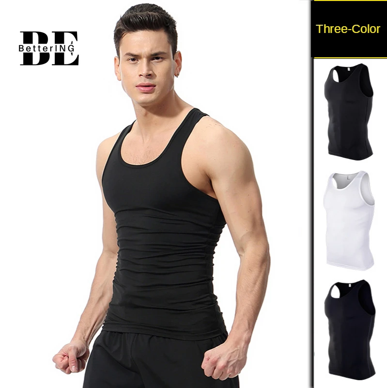 

2021 Men's Sports Quick-drying Elastic Vest Breathable Self-cultivation Running Basketball Sweat Black White Fitness Vest Summer