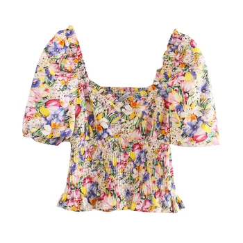 2020 Summer Women Sweet Blouses Shirts Top Short Sleeve V-Neck Elasticity Floral Print Tops Female Street Fashion Shirt blusas
2020 Summer Women Sweet Blouses Shirts Top Short Sleeve V-Neck Elasticity Floral Print Tops Female Street Fashion Shirt blusas