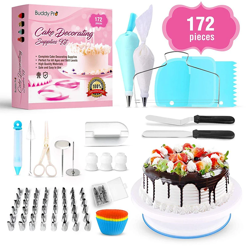 172-Piece Cake Turntable Decorating Nozzle Set Tools with Piping Bag TPU Russian Reusable Mold | Дом и сад