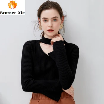 2020 New New Autumn Winter Slim Halter Knitted Sweater Women Tops Black White V Neck Pullover Casual Woman Elastic Sweater
2020 New New Autumn Winter Slim Halter Knitted Sweater Women Tops Black White V Neck Pullover Casual Woman Elastic Sweater