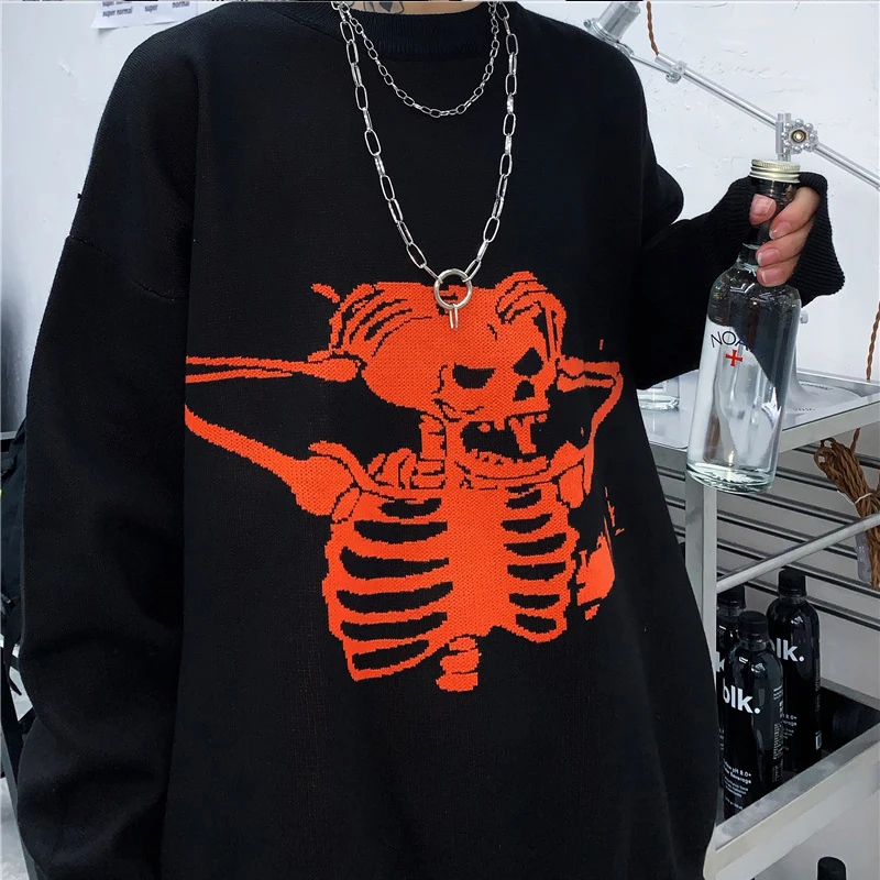 Loose Sweaters Women Gothic Punk Skull Pattern Oversized Sweater Long Sleeve Female Streetwear Knit Sweaters
Loose Sweaters Women Gothic Punk Skull Pattern Oversized Sweater Long Sleeve Female Streetwear Knit Sweaters
