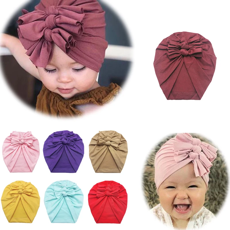 Baby Hats Children Baby Girls Butterfly Boho Hat Beanie Scarf Turban Head Wrap Cap Beige Bowknot Convenient and Practical